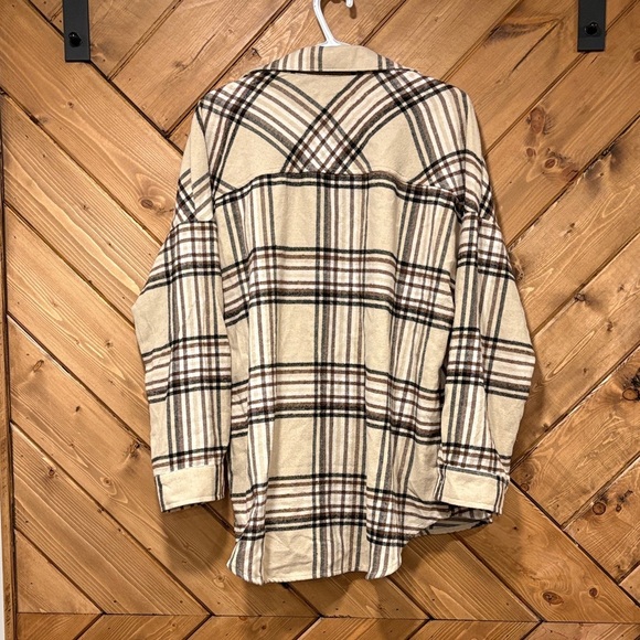 Beige and Brown Plaid Shirt Button Down Medium Ladies - Picture 3 of 5